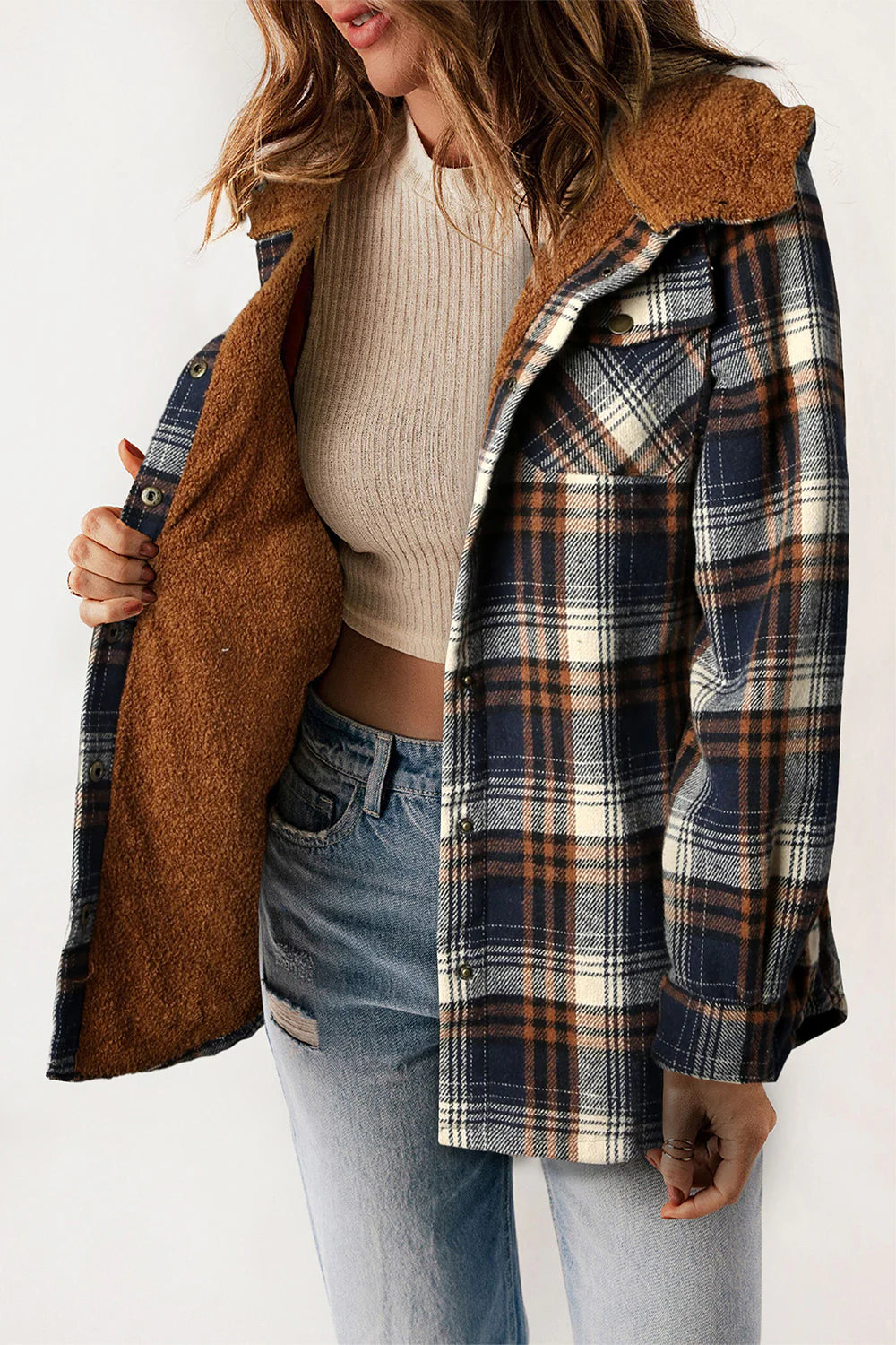 Teddy Plaid Flannel Jacket